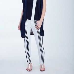 Etcetera White Jeans with Dark Navy Blue Stripes
